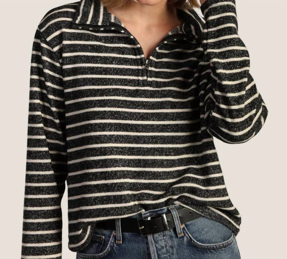 NEW DYLAN brix striped quarter zip pullover in black/white